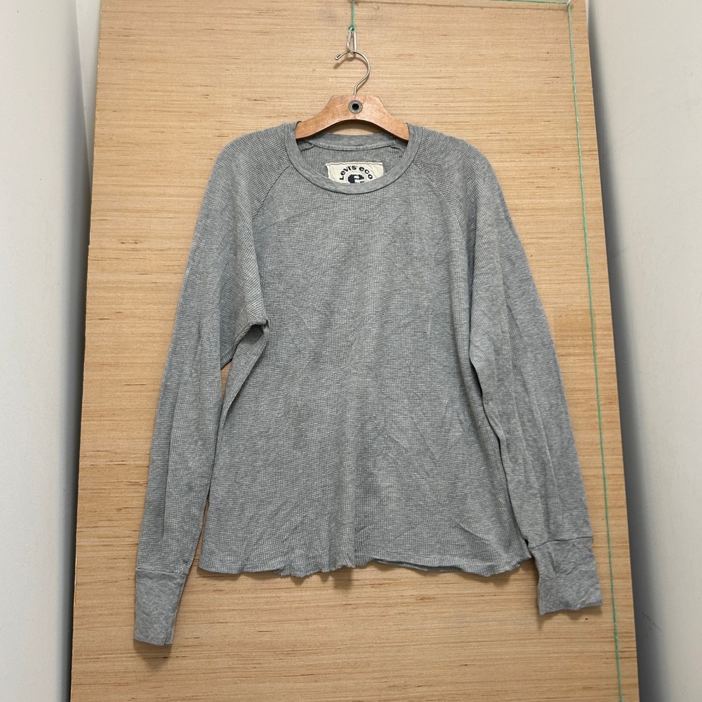 Levis Eco Mens Medium Gray Waffle Knit Thermal Long Sleeve Raglan Shirt Cotton